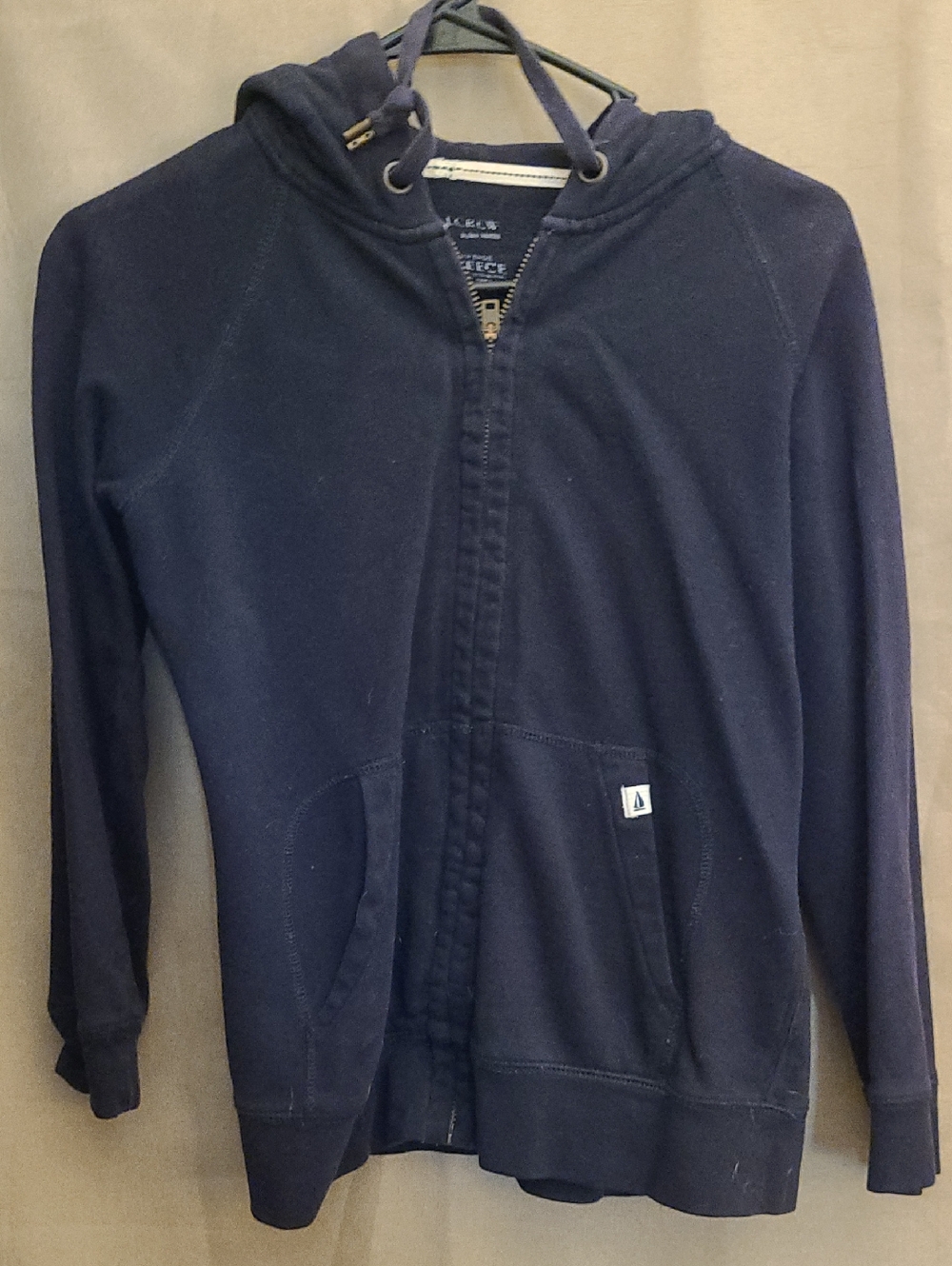 J. Crew Navy Vintage Fleece Zip Hoodie with Brass Zip